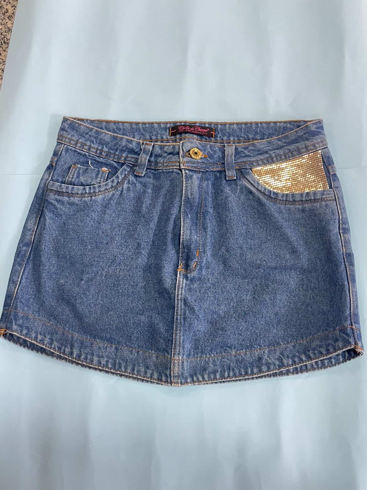 saia jeans com detalhe no bolso, n°44